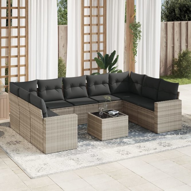 vidaXL 9-tlg. Garten-Sofagarnitur mit Kissen Schwarz Poly Rattan