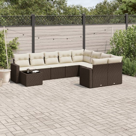 vidaXL 10-tlg. Garten-Sofagarnitur mit Kissen Schwarz Poly Rattan