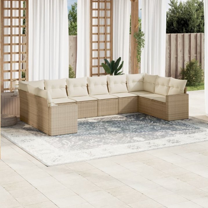 vidaXL 10-tlg. Garten-Sofagarnitur mit Kissen Schwarz Poly Rattan
