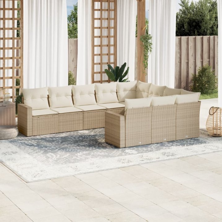 vidaXL 10-tlg. Garten-Sofagarnitur mit Kissen Schwarz Poly Rattan