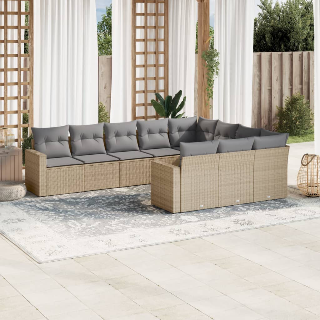 vidaXL 10-tlg. Garten-Sofagarnitur mit Kissen Schwarz Poly Rattan