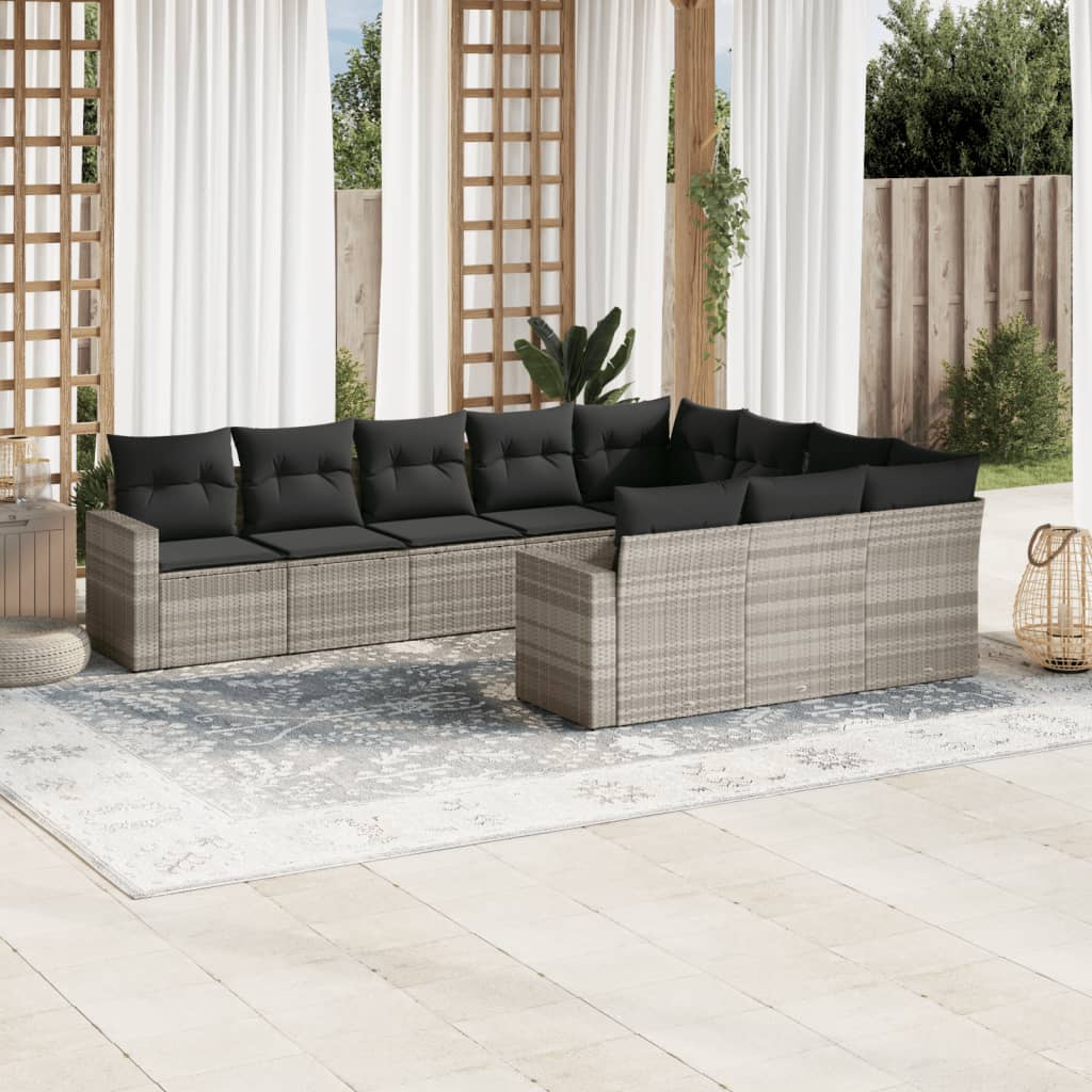 vidaXL 10-tlg. Garten-Sofagarnitur mit Kissen Schwarz Poly Rattan