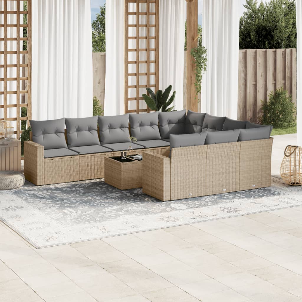 vidaXL 10-tlg. Garten-Sofagarnitur mit Kissen Schwarz Poly Rattan
