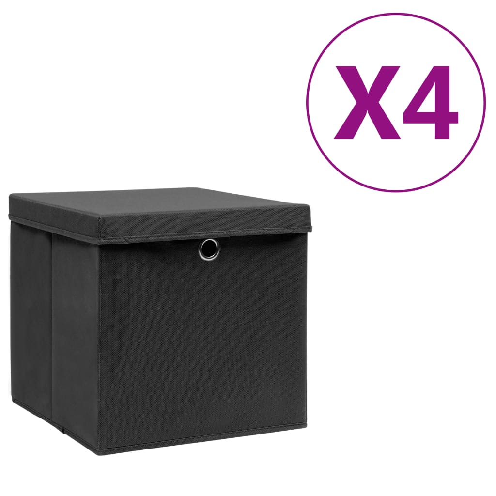 vidaXL Aufbewahrungsboxen 4 Stk. Vliesstoff 28x28x28 cm Schwarz