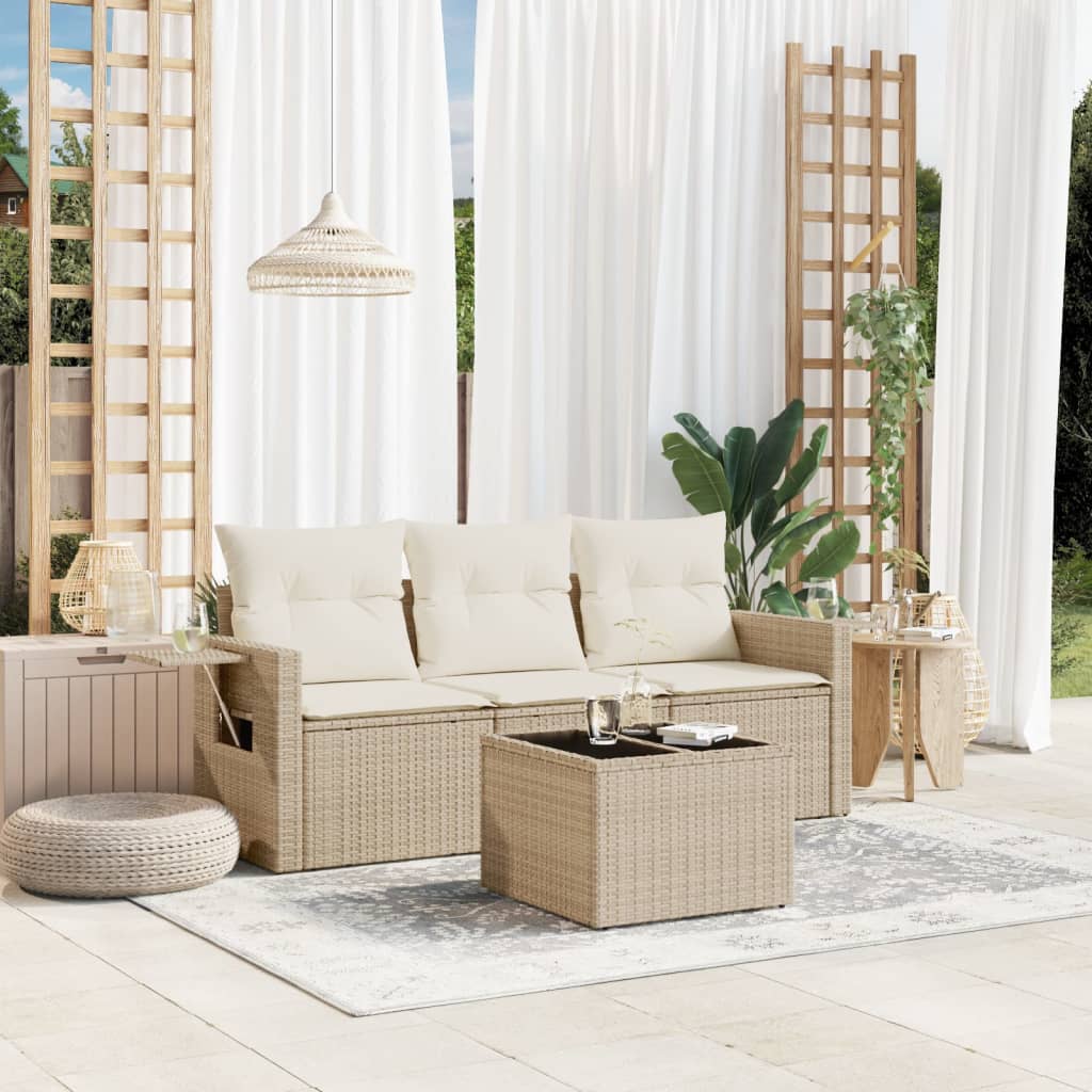 3-tlg. Garten-Sofagarnitur mit Kissen Schwarz Poly Rattan