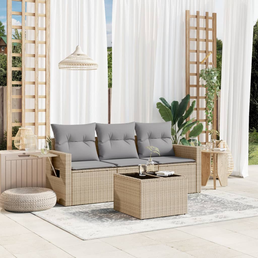3-tlg. Garten-Sofagarnitur mit Kissen Schwarz Poly Rattan