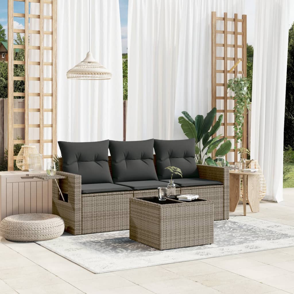 3-tlg. Garten-Sofagarnitur mit Kissen Schwarz Poly Rattan