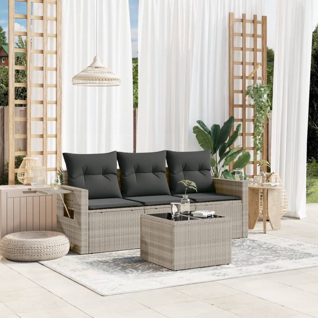 3-tlg. Garten-Sofagarnitur mit Kissen Schwarz Poly Rattan