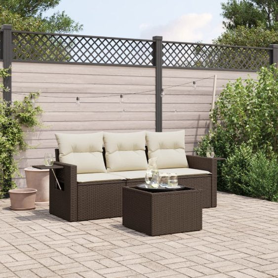 3-tlg. Garten-Sofagarnitur mit Kissen Schwarz Poly Rattan