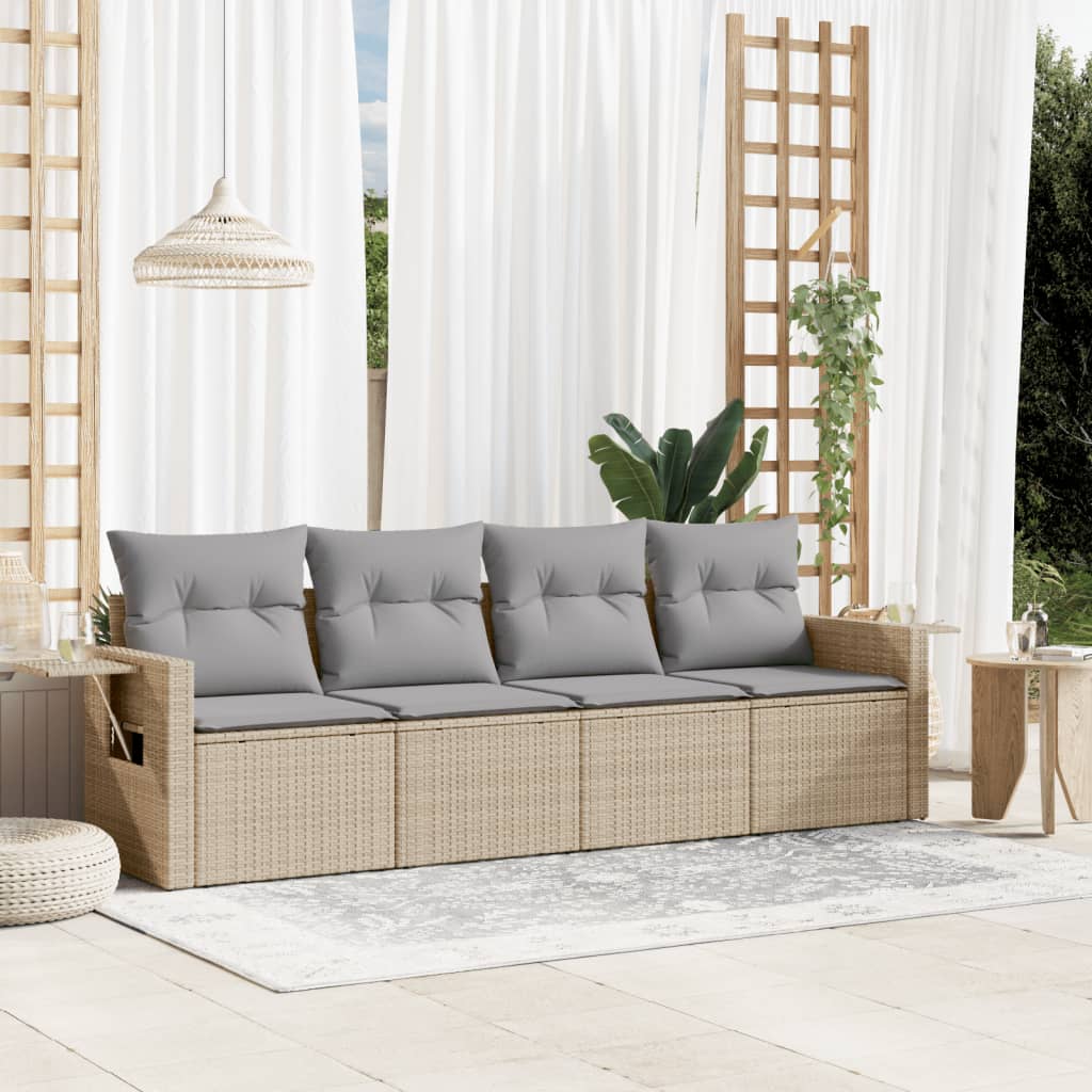 4-tlg. Garten-Sofagarnitur mit Kissen Schwarz Poly Rattan