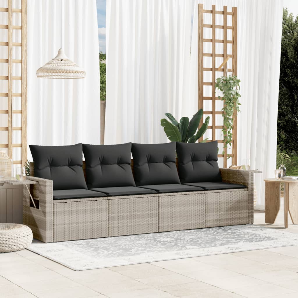 4-tlg. Garten-Sofagarnitur mit Kissen Schwarz Poly Rattan