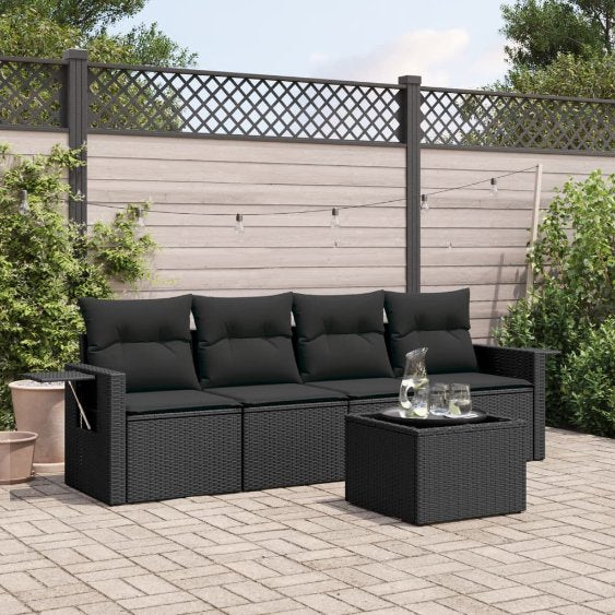 4-tlg. Garten-Sofagarnitur mit Kissen Schwarz Poly Rattan