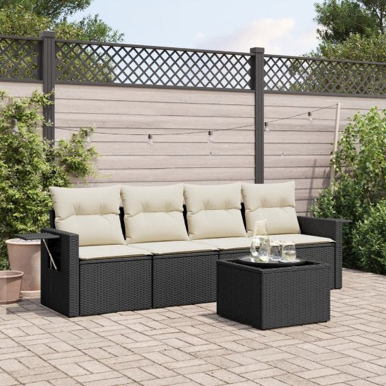 4-tlg. Garten-Sofagarnitur mit Kissen Schwarz Poly Rattan