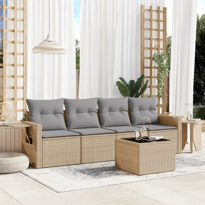 4-tlg. Garten-Sofagarnitur mit Kissen Schwarz Poly Rattan
