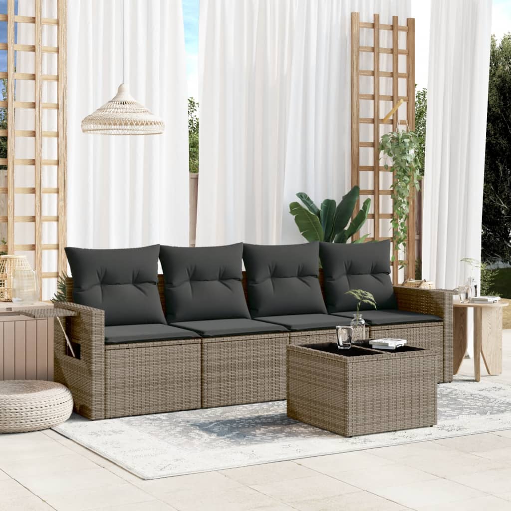 4-tlg. Garten-Sofagarnitur mit Kissen Schwarz Poly Rattan