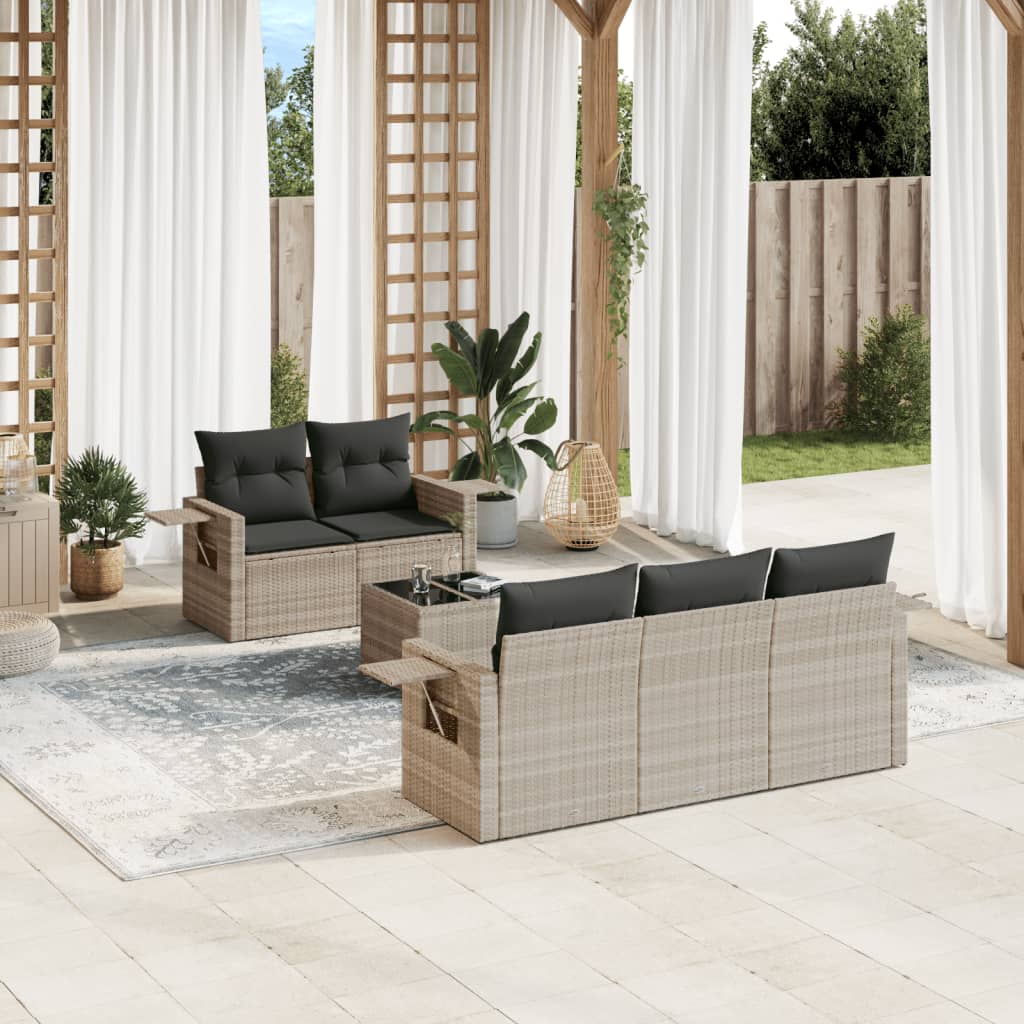 6-tlg. Garten-Sofagarnitur mit Kissen Schwarz Poly Rattan