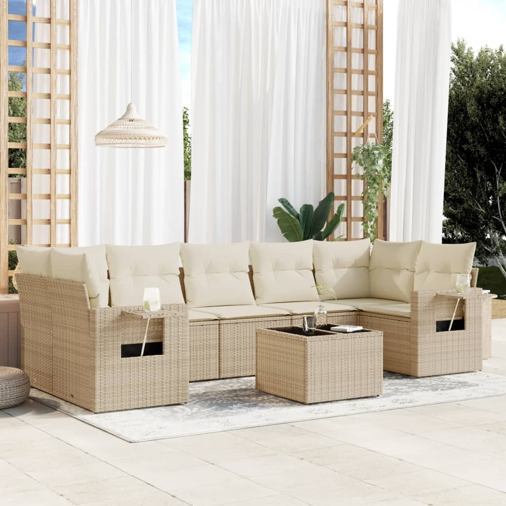 8-tlg. Garten-Sofagarnitur mit Kissen Schwarz Poly Rattan