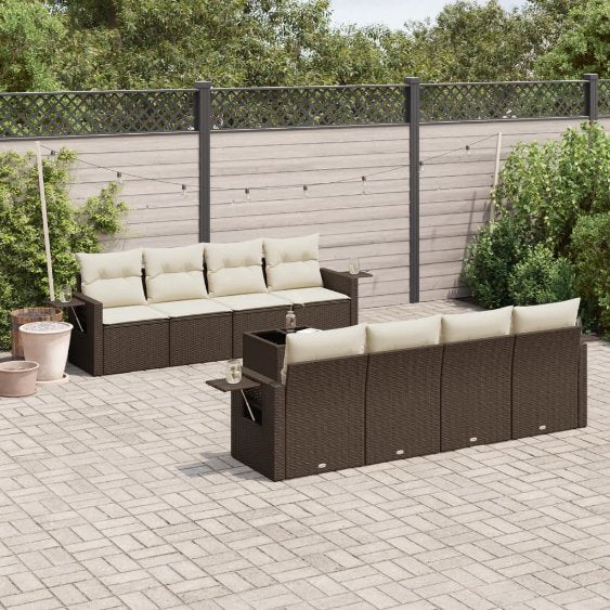 9-tlg. Garten-Sofagarnitur mit Kissen Schwarz Poly Rattan