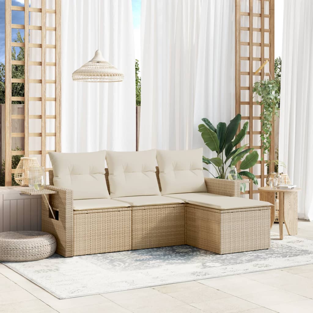 4-tlg. Garten-Sofagarnitur mit Kissen Schwarz Poly Rattan