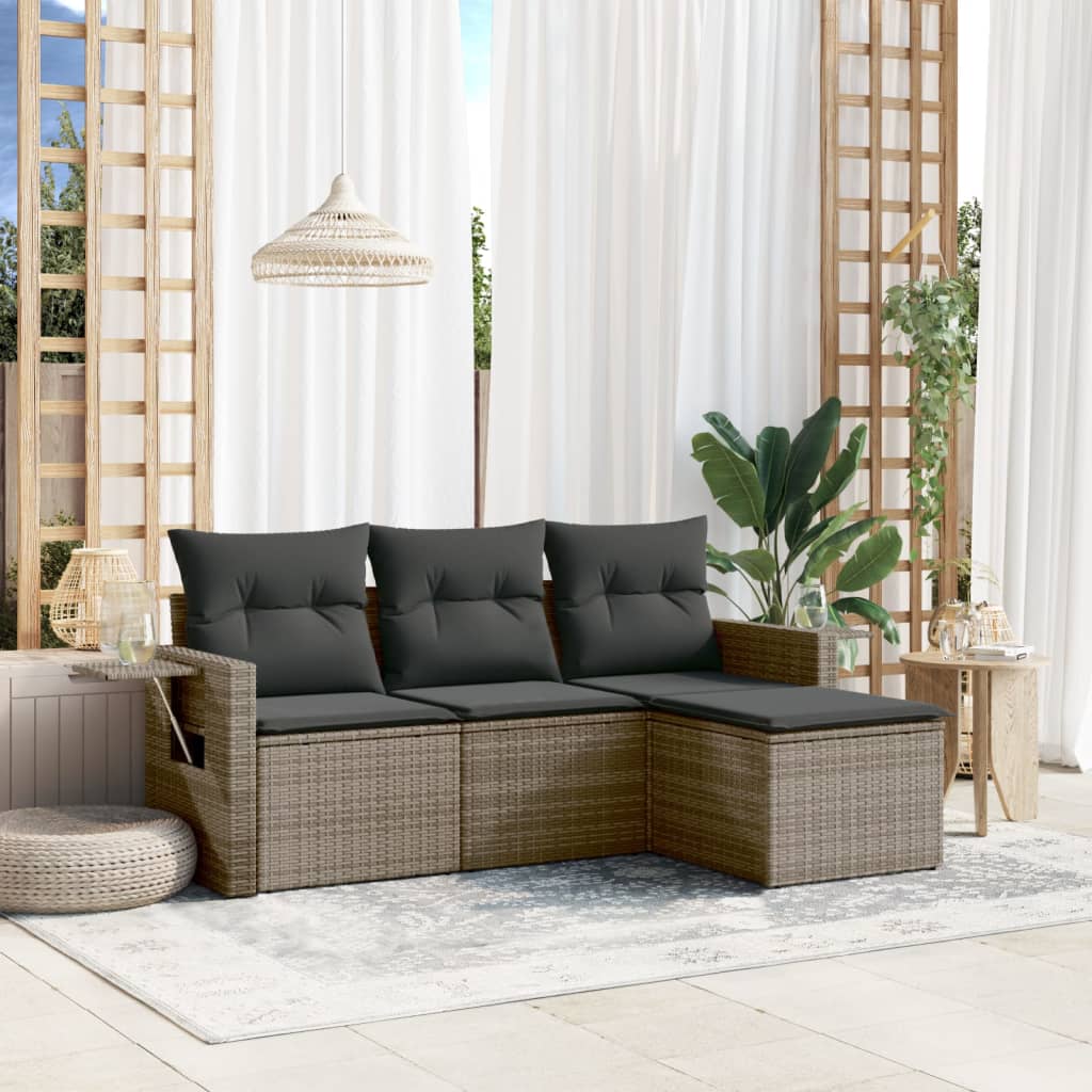 4-tlg. Garten-Sofagarnitur mit Kissen Schwarz Poly Rattan