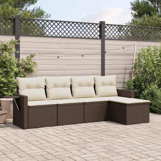5-tlg. Garten-Sofagarnitur mit Kissen Schwarz Poly Rattan