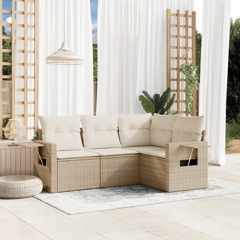 4-tlg. Garten-Sofagarnitur mit Kissen Schwarz Poly Rattan