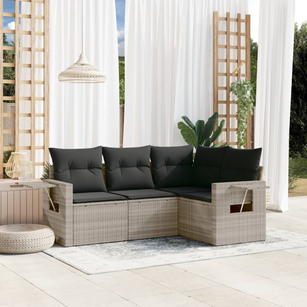 4-tlg. Garten-Sofagarnitur mit Kissen Schwarz Poly Rattan