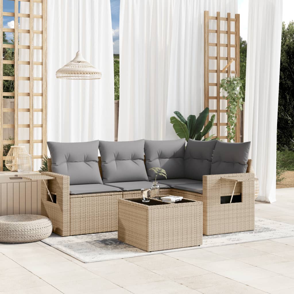4-tlg. Garten-Sofagarnitur mit Kissen Schwarz Poly Rattan