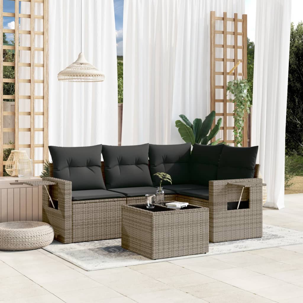 4-tlg. Garten-Sofagarnitur mit Kissen Schwarz Poly Rattan