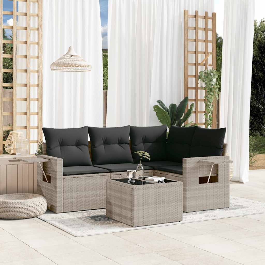 4-tlg. Garten-Sofagarnitur mit Kissen Schwarz Poly Rattan