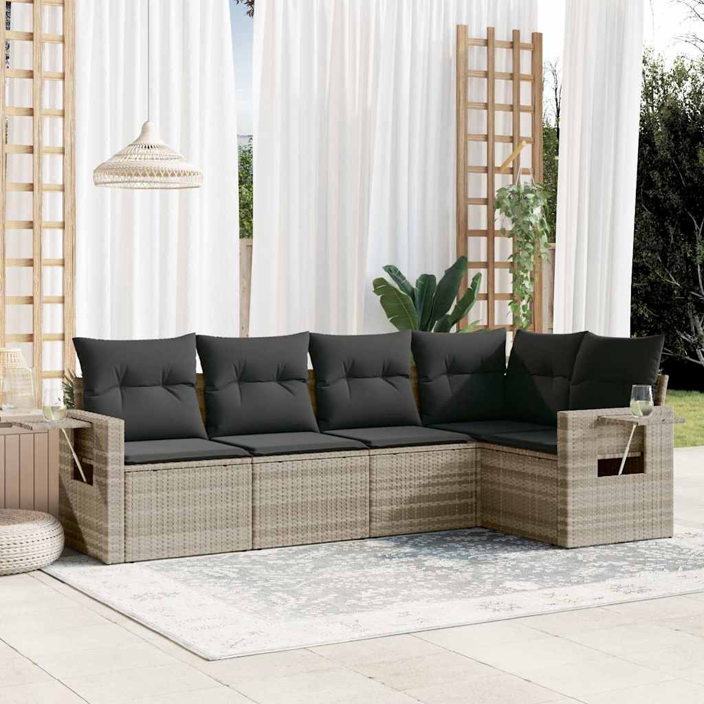 5-tlg. Garten-Sofagarnitur mit Kissen Schwarz Poly Rattan