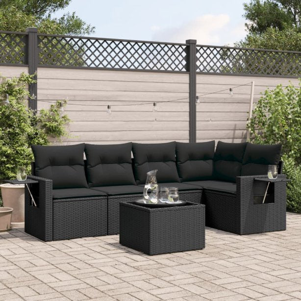 5-tlg. Garten-Sofagarnitur mit Kissen Schwarz Poly Rattan