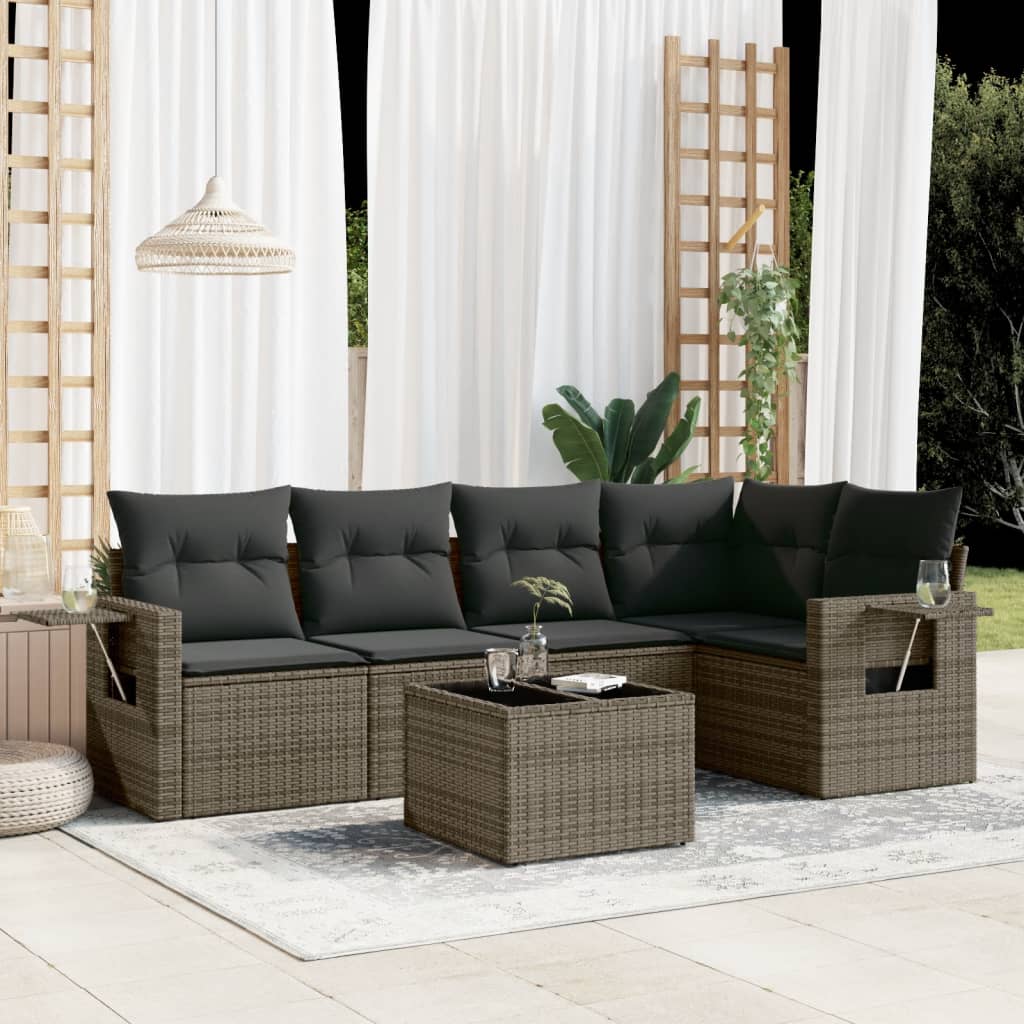 5-tlg. Garten-Sofagarnitur mit Kissen Schwarz Poly Rattan