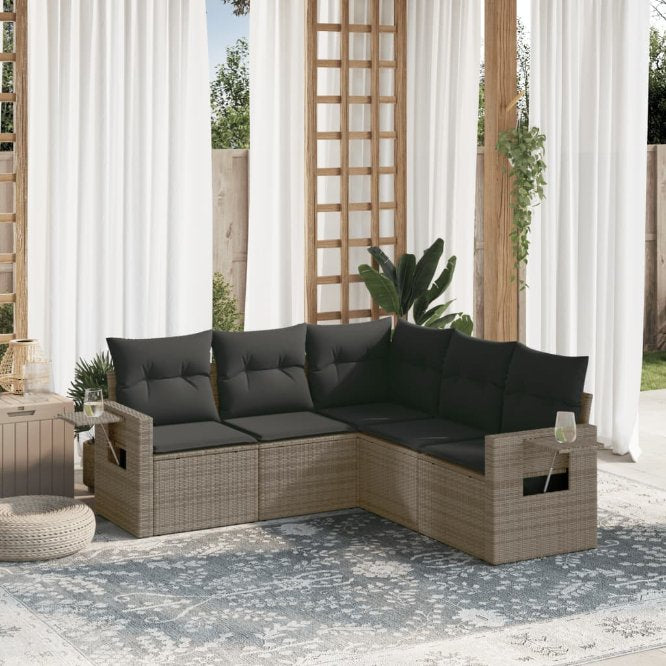 5-tlg. Garten-Sofagarnitur mit Kissen Schwarz Poly Rattan