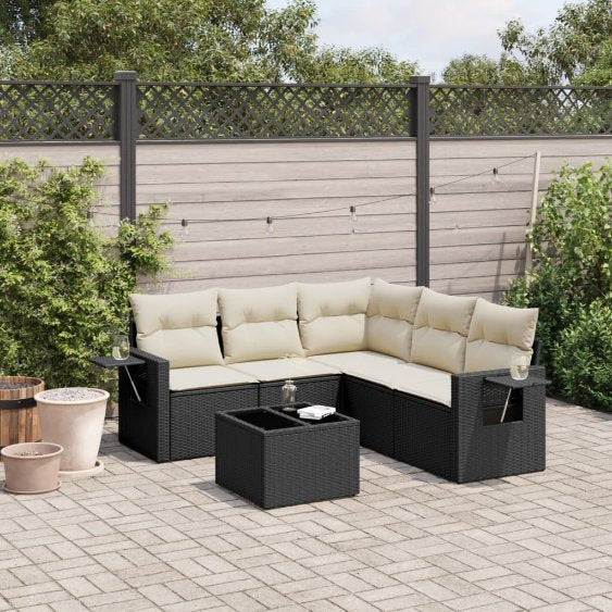 5-tlg. Garten-Sofagarnitur mit Kissen Schwarz Poly Rattan