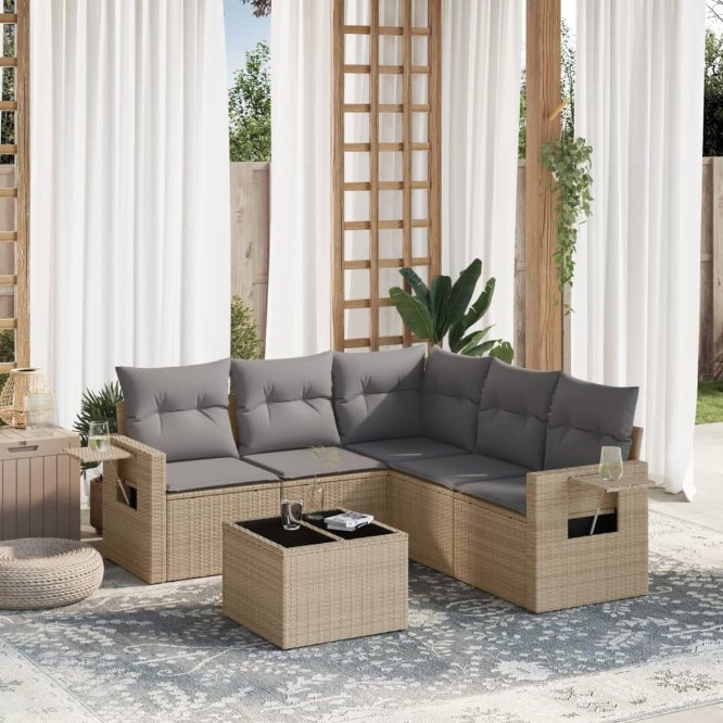 5-tlg. Garten-Sofagarnitur mit Kissen Schwarz Poly Rattan