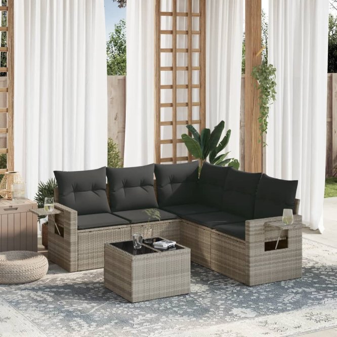 5-tlg. Garten-Sofagarnitur mit Kissen Schwarz Poly Rattan