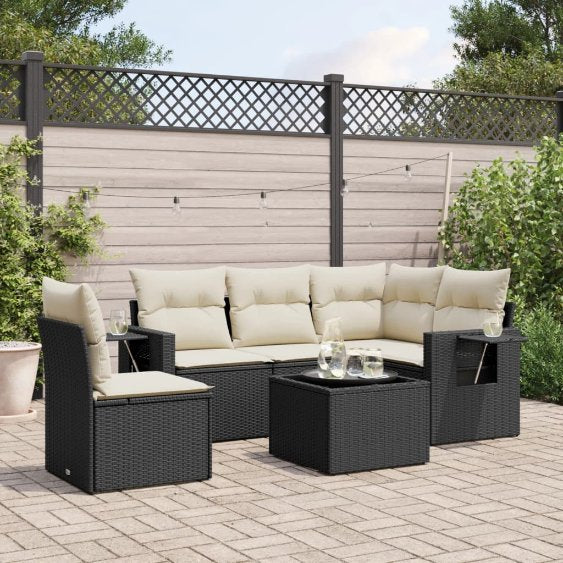 5-tlg. Garten-Sofagarnitur mit Kissen Schwarz Poly Rattan