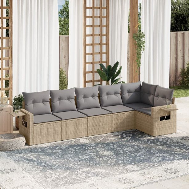 6-tlg. Garten-Sofagarnitur mit Kissen Schwarz Poly Rattan