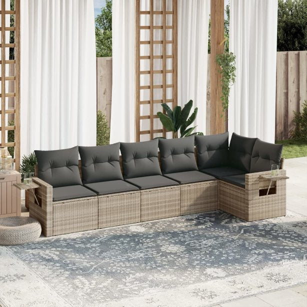 6-tlg. Garten-Sofagarnitur mit Kissen Schwarz Poly Rattan