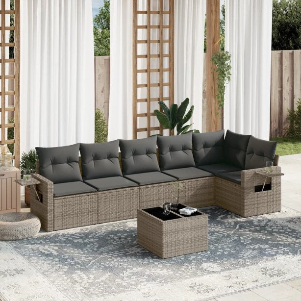 6-tlg. Garten-Sofagarnitur mit Kissen Schwarz Poly Rattan