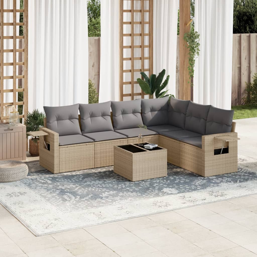 6-tlg. Garten-Sofagarnitur mit Kissen Schwarz Poly Rattan
