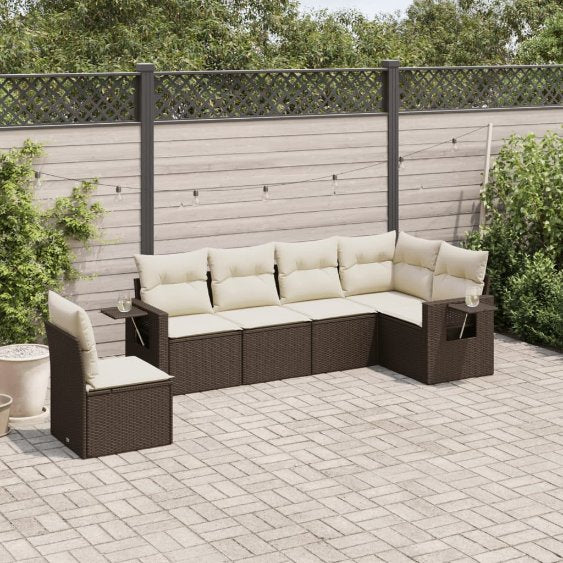 6-tlg. Garten-Sofagarnitur mit Kissen Schwarz Poly Rattan