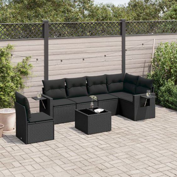6-tlg. Garten-Sofagarnitur mit Kissen Schwarz Poly Rattan