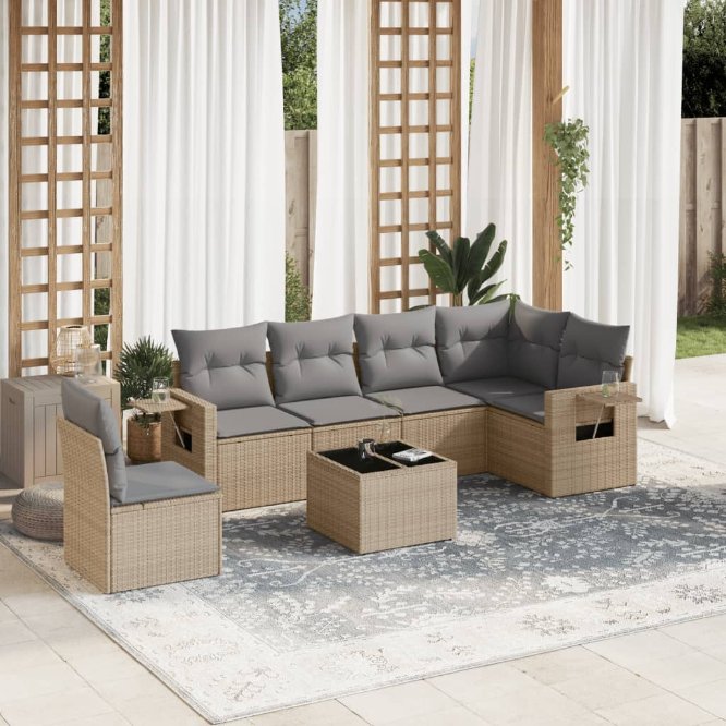 6-tlg. Garten-Sofagarnitur mit Kissen Schwarz Poly Rattan