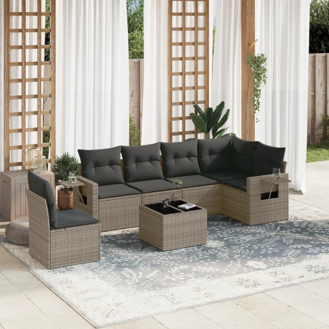 6-tlg. Garten-Sofagarnitur mit Kissen Schwarz Poly Rattan