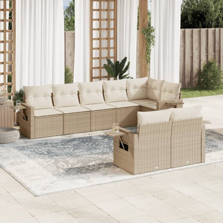 8-tlg. Garten-Sofagarnitur mit Kissen Schwarz Poly Rattan