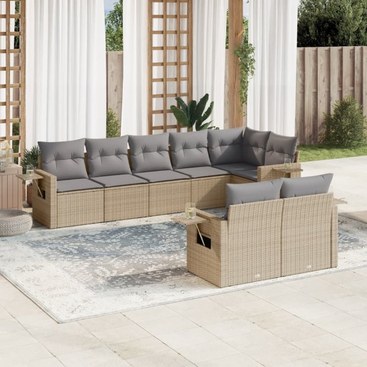 8-tlg. Garten-Sofagarnitur mit Kissen Schwarz Poly Rattan