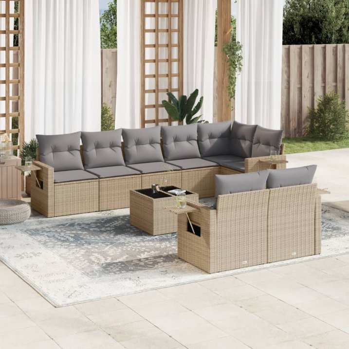 8-tlg. Garten-Sofagarnitur mit Kissen Schwarz Poly Rattan