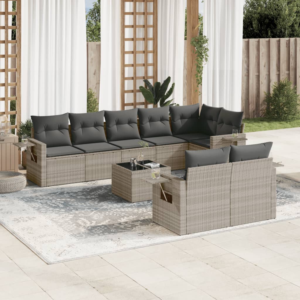 8-tlg. Garten-Sofagarnitur mit Kissen Schwarz Poly Rattan